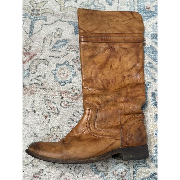 Frye Melissa Trapunto Pull On Riding Boots US 6.5 B Marbled Leather Tan Brown - Picture 3 of 8
